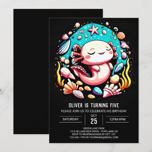 Pastel Axolotl Onder het Zee Verjaardagsviering Kaart (Voorkant / Achterkant)