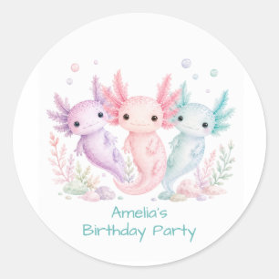 Pastel Axolotl Verjaardagsfeestje Ronde Sticker