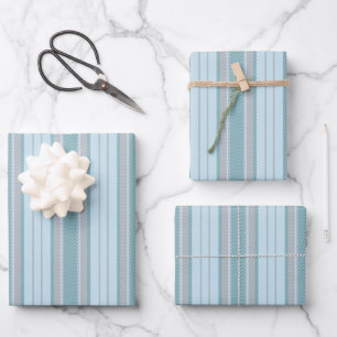 Pastel azuur & grijs chevron strepen inpakpapier vel