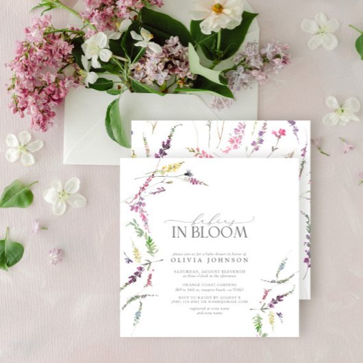 Pastel Babies in Bloom Script Bloemen Baby Shower Kaart
