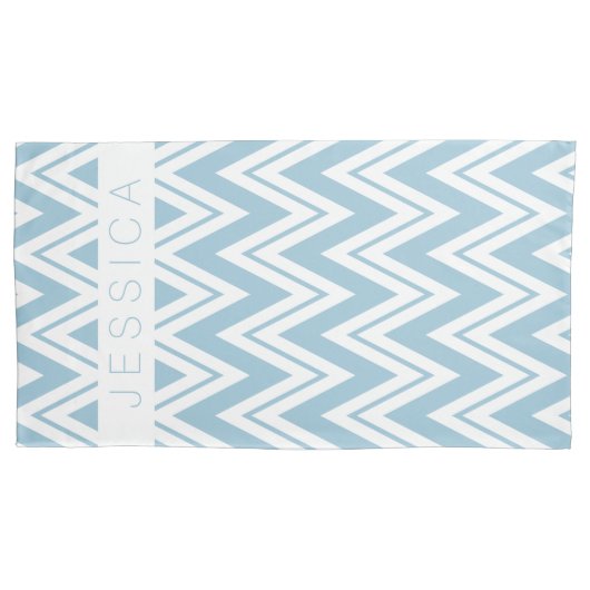 Pastel baby blauw en wit chevron patroon kussensloop (Voorkant)