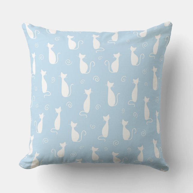 PASTEL BABY BLAUW MET WITTE KAT SILHOUETTEN KUSSEN (Voorkant)