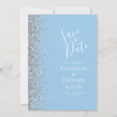 Pastel Baby Blauw Zilver Glitter Save the Date Aankondiging (Voorkant)