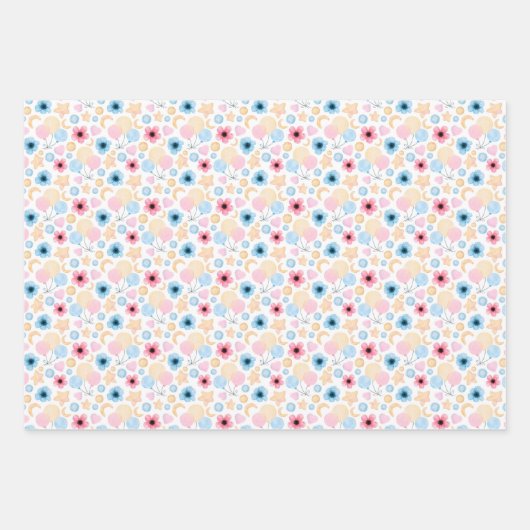 Pastel Baby Blue Baby Pink Hot Air-ballonnen Inpakpapier Vel (Voorkant 3)