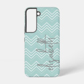 Pastel baby blue Chevron Pattern - Script Name Samsung Galaxy Hoesje (Achterkant)