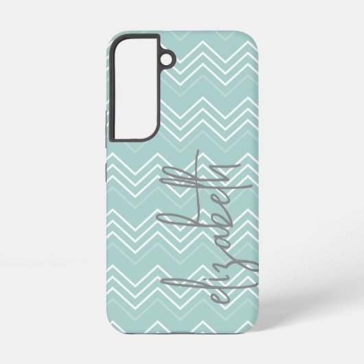 Pastel baby blue Chevron Pattern - Script Name Samsung Galaxy Hoesje (Achterkant)