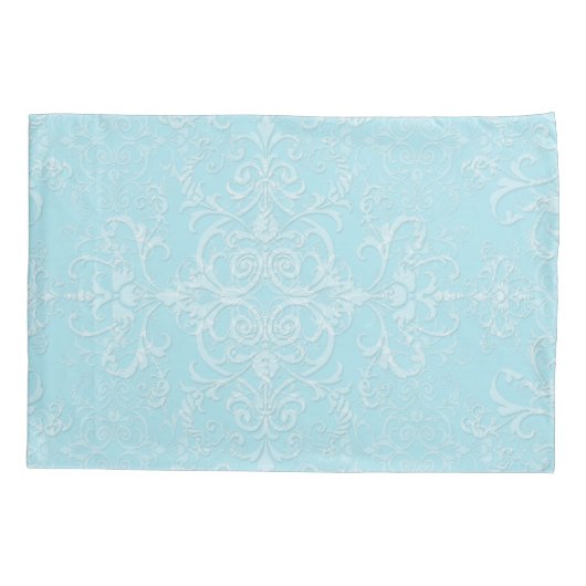 Pastel Baby Blue Double Damask Patroon Kussensloop (Achterkant-Links)