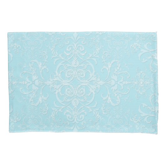 Pastel Baby Blue Double Damask Patroon Kussensloop (Voorkant-Links)