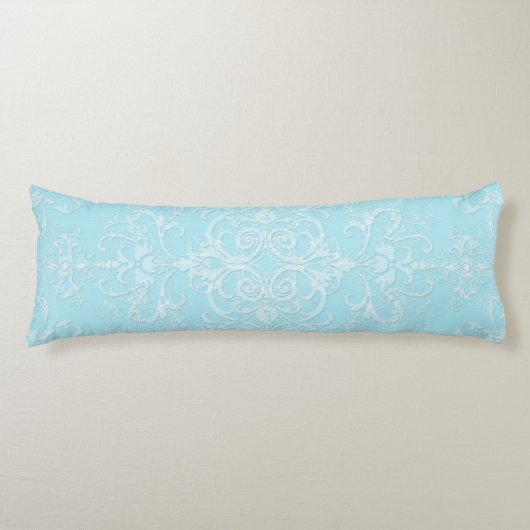 Pastel Baby Blue Double Damask Patroon Lichaamskussen (Voorkant)