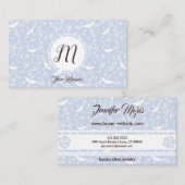 Pastel Baby Blue Floral Birds Trendy Monogram Visitekaartje (Voorkant / Achterkant)