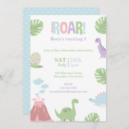 Pastel Baby Dinosaur Kids Verjaardagsfeest Feestdagenkaart