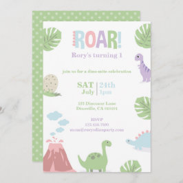 Pastel Baby Dinosaur Kids Verjaardagsfeest Feestdagenkaart