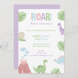 Pastel Baby Dinosaur Kids Verjaardagsfeest Feestdagenkaart