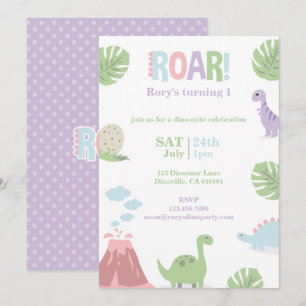 Pastel Baby Dinosaur Kids Verjaardagsfeest Feestdagenkaart