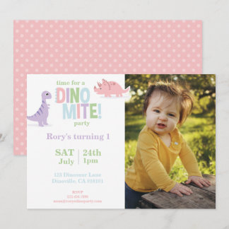 Pastel Baby Dinosaurus Kinder foto Verjaardagsfees Feestdagenkaart