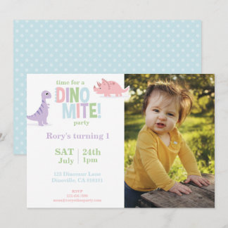 Pastel Baby Dinosaurus Kinder foto Verjaardagsfees Feestdagenkaart
