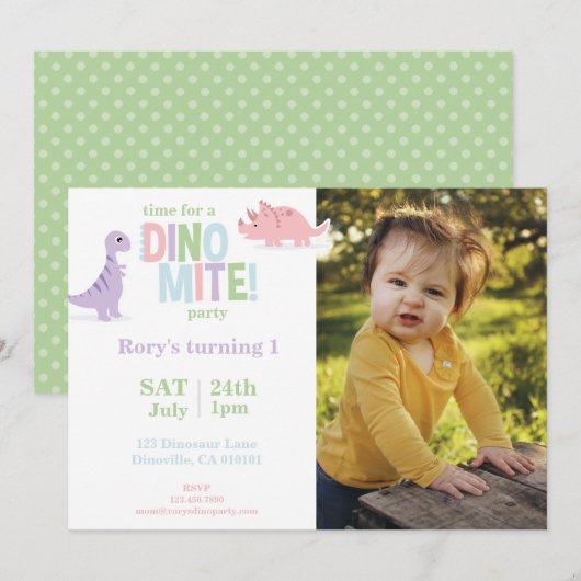 Pastel Baby Dinosaurus Kinder foto Verjaardagsfees Feestdagenkaart (Voorkant / Achterkant)