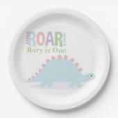 Pastel Baby Dinosaurussen Roar Verjaardagsfeestje Papieren Bordje (Voorkant)