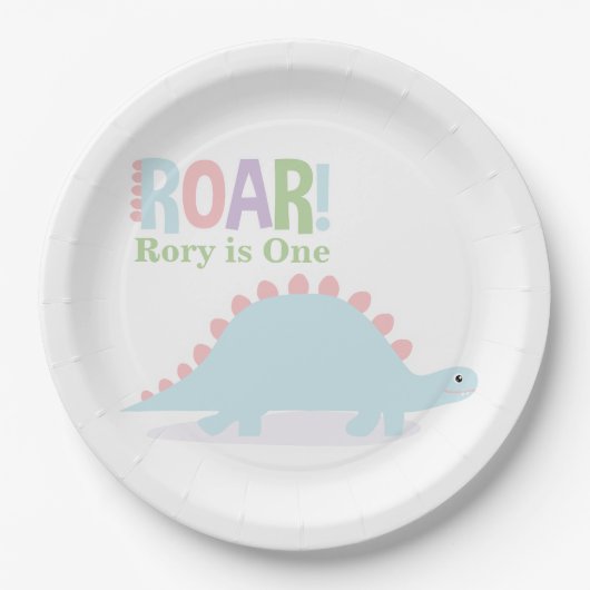 Pastel Baby Dinosaurussen Roar Verjaardagsfeestje Papieren Bordje (Voorkant)