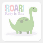 Pastel Baby Dinosaurussen Roar Verjaardagsfeestje Vierkante Sticker (Voorkant)