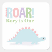 Pastel Baby Dinosaurussen Roar Verjaardagsfeestje Vierkante Sticker (Voorkant)