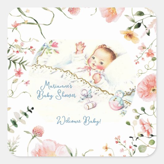 Pastel  Baby Girl Baby shower Vierkante Sticker (Voorkant)