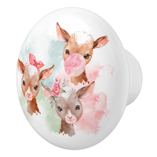 Pastel Baby Goats Keramische Knop (Rechts)