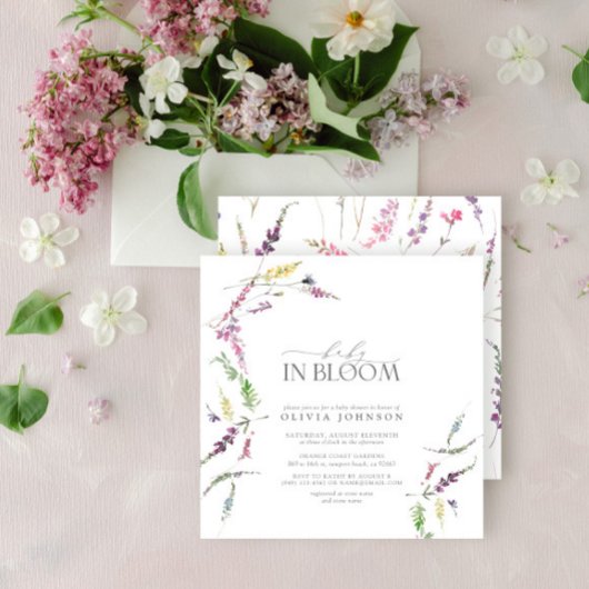 Pastel Baby in Bloom Script Bloemen Baby shower Kaart