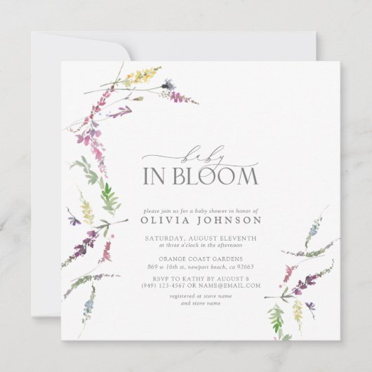 Pastel Baby in Bloom Script Bloemen Baby shower Kaart (Voorkant)