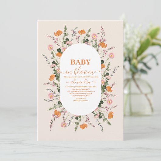 Pastel Baby in Bloom Script Bloemen Baby shower Kaart (Staand voorkant)
