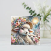 Pastel Baby Lamb en Mama Christelijk Pasen Feestdagenkaart (Staand voorkant)