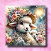 Pastel Baby Lamb en Mama Christelijk Pasen Feestdagenkaart