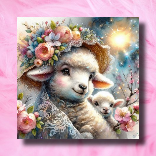 Pastel Baby Lamb en Mama Christelijk Pasen Feestdagenkaart