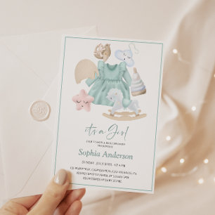 Pastel Baby Meisje Douche met Zachte Blauwe Jurk Kaart