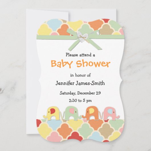 Pastel Baby Olifanten Douche Invitation Kaart (Voorkant)