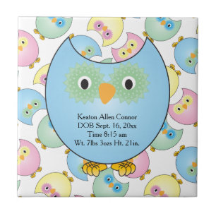 Pastel Baby Owl Nursery Thema in Blue Tegeltje