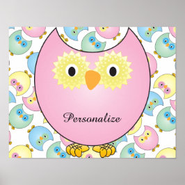 Pastel Baby Owl Nursery Thema in roze Poster