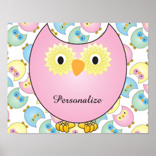 Pastel Baby Owl Nursery Thema in roze Poster