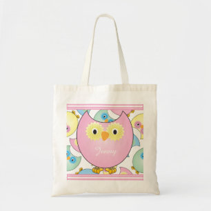 Pastel Baby Owl Nursery Thema in roze Tote Bag