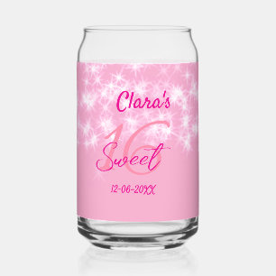 Pastel baby pink sweet 16 birthday naam toevoegen blikvorm glas