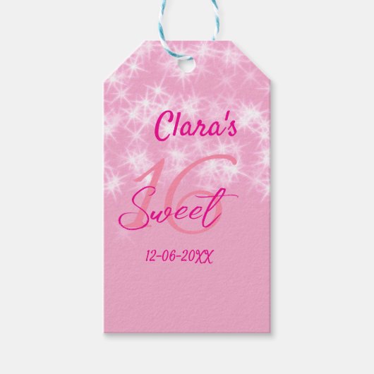 Pastel baby pink sweet 16 birthday naam toevoegen cadeaulabel (Voorkant)