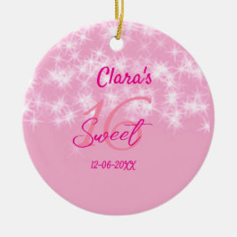 Pastel baby pink sweet 16 birthday naam toevoegen  keramisch ornament