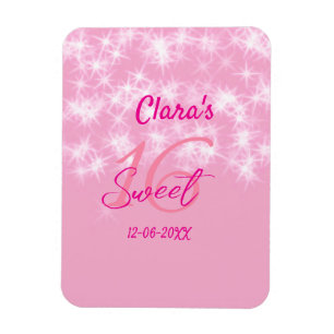 Pastel baby pink sweet 16 birthday naam toevoegen magneet