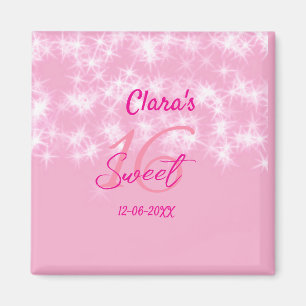 Pastel baby pink sweet 16 birthday naam toevoegen magneet