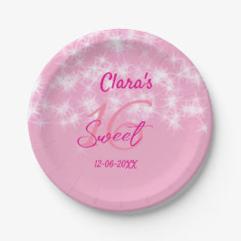 Pastel baby pink sweet 16 birthday naam toevoegen  papieren bordje