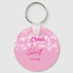 Pastel baby pink sweet 16 birthday naam toevoegen  sleutelhanger