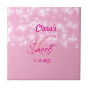 Pastel baby pink sweet 16 birthday naam toevoegen tegeltje