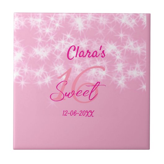 Pastel baby pink sweet 16 birthday naam toevoegen  tegeltje (Voorkant)