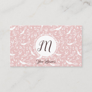 Pastel Baby Roze Bloemvogels Trendy Monogram Visitekaartje