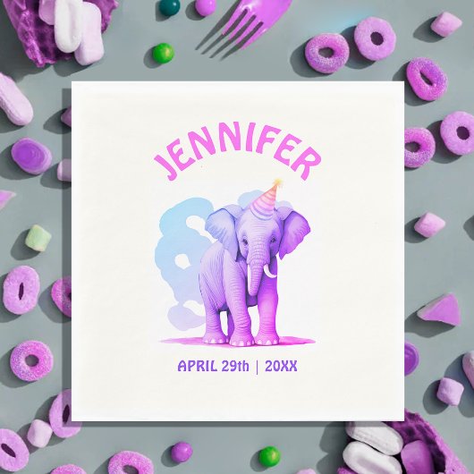  pastel Baby Roze Paarse olifant Waterverf Servet